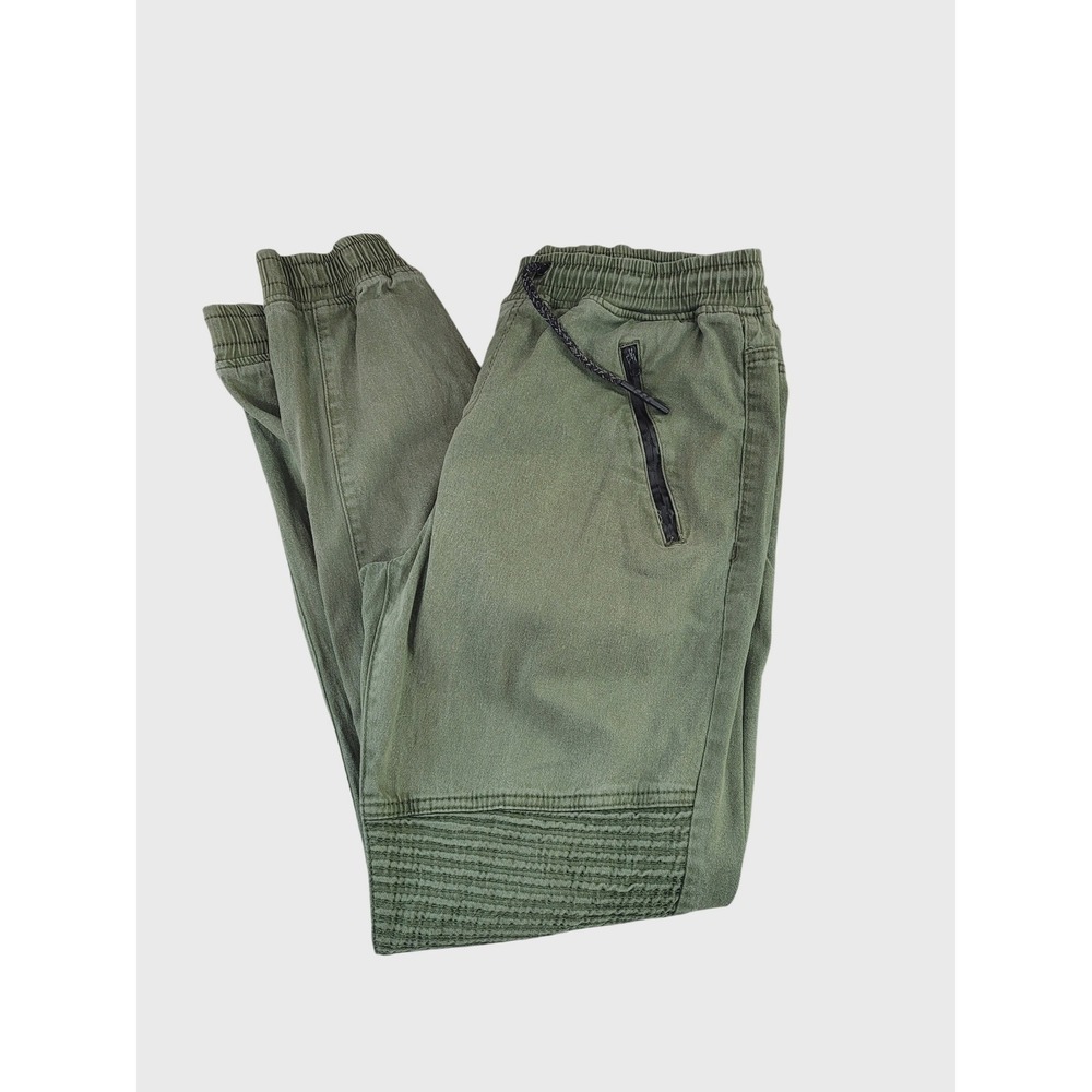 Moto Ribbed Joggers Mens L Olive Green Slim Fit Cotton Stretch Drawstring